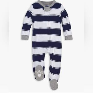 Burt's Bees Navy and White Striped Footie Cotton Organic